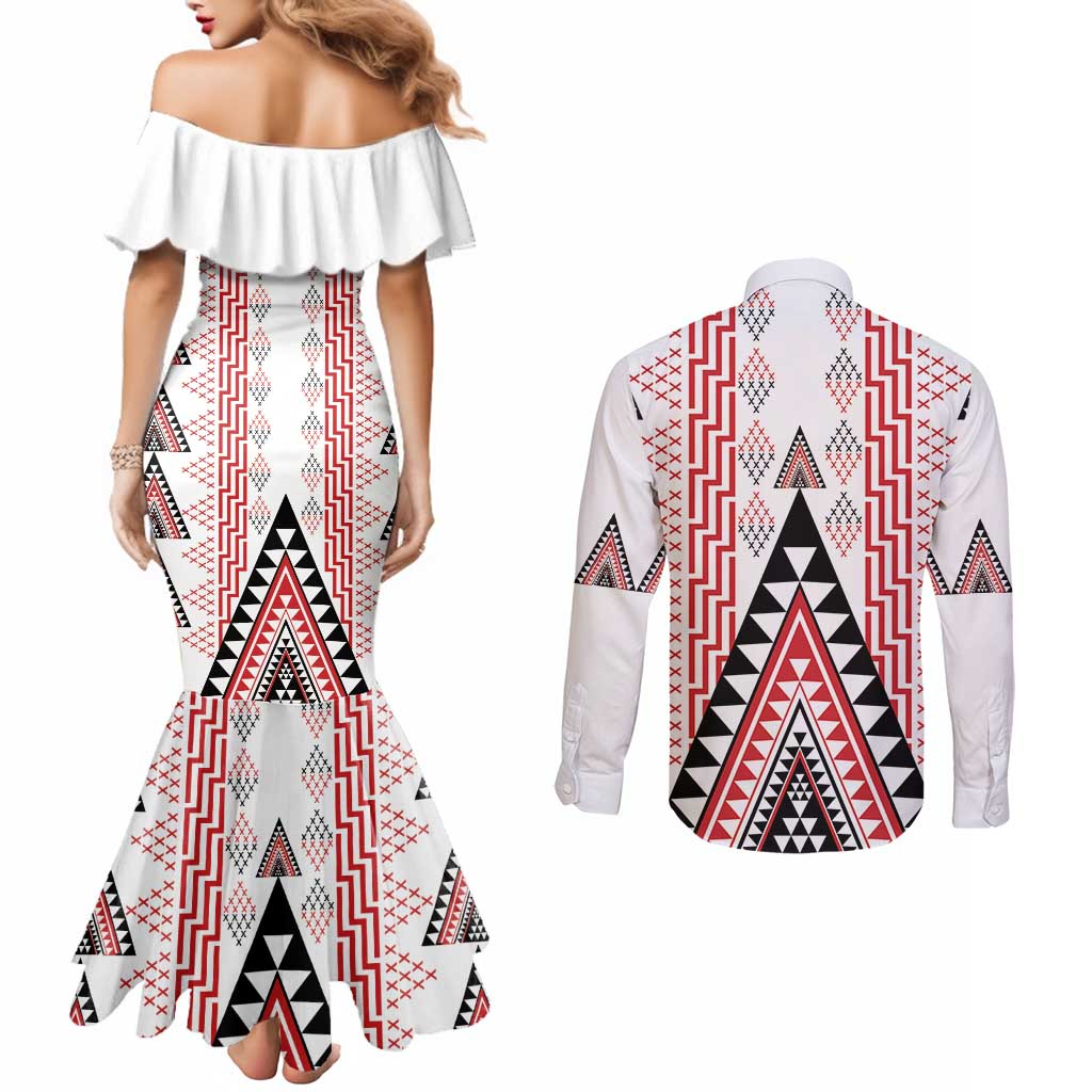 Aotearoa Taniko Couples Matching Mermaid Dress and Long Sleeve Button Shirt Niho Taniwha Purapura Whetu Mix Poutama LT14 - Polynesian Pride