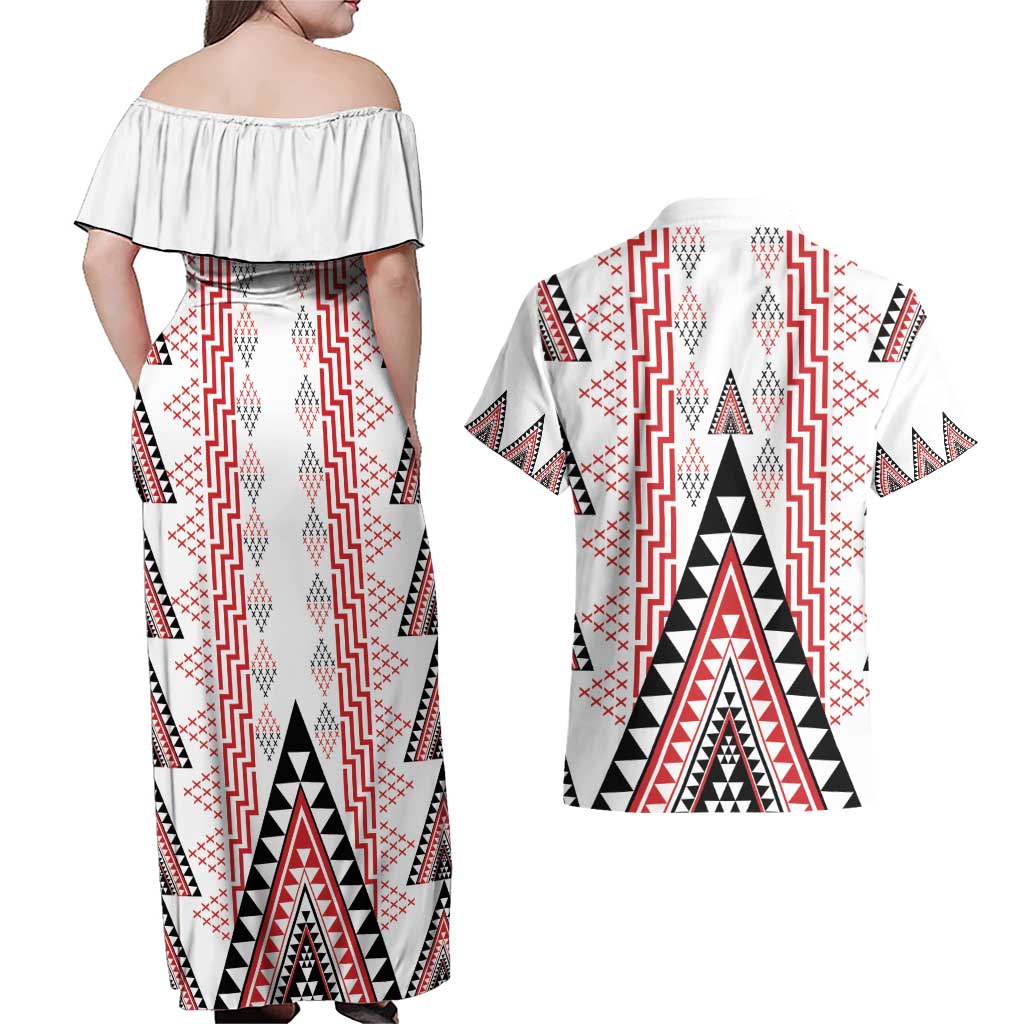 Aotearoa Taniko Couples Matching Off Shoulder Maxi Dress and Hawaiian Shirt Niho Taniwha Purapura Whetu Mix Poutama LT14 - Polynesian Pride