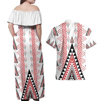 Aotearoa Taniko Couples Matching Off Shoulder Maxi Dress and Hawaiian Shirt Niho Taniwha Purapura Whetu Mix Poutama LT14 - Polynesian Pride