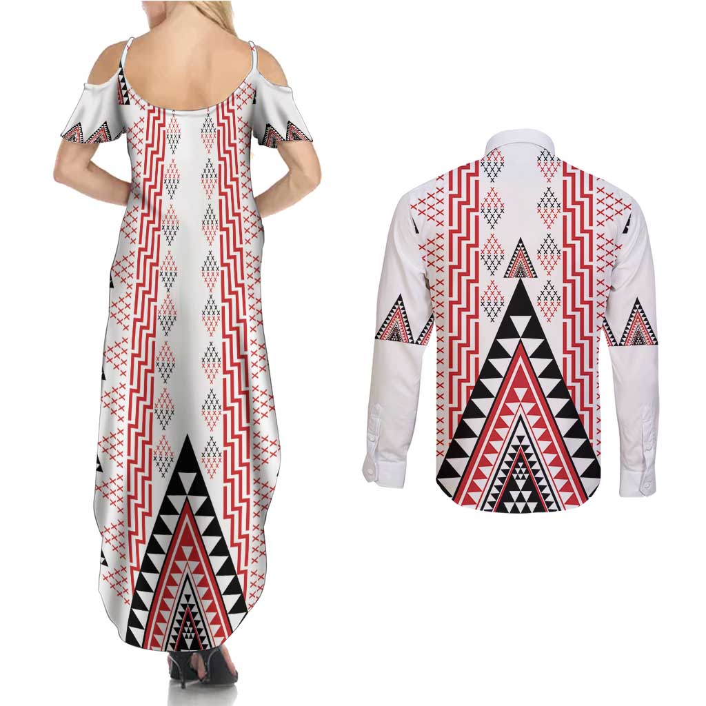 Aotearoa Taniko Couples Matching Summer Maxi Dress and Long Sleeve Button Shirt Niho Taniwha Purapura Whetu Mix Poutama LT14 - Polynesian Pride