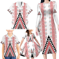 Aotearoa Taniko Family Matching Long Sleeve Bodycon Dress and Hawaiian Shirt Niho Taniwha Purapura Whetu Mix Poutama LT14 - Polynesian Pride