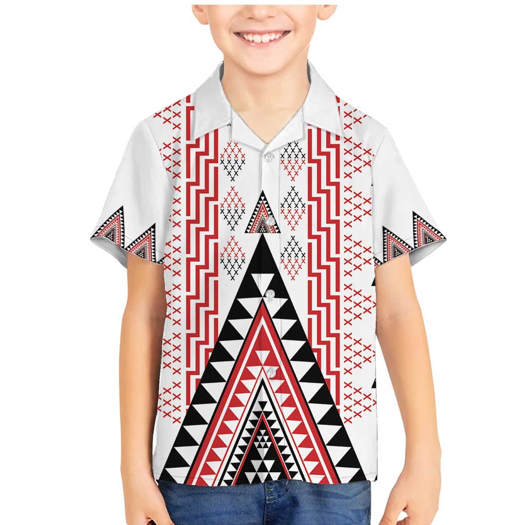 Aotearoa Taniko Family Matching Mermaid Dress and Hawaiian Shirt Niho Taniwha Purapura Whetu Mix Poutama LT14 Son's Shirt White - Polynesian Pride