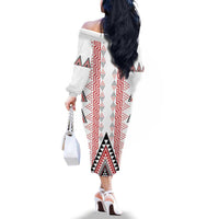 Aotearoa Taniko Family Matching Off The Shoulder Long Sleeve Dress and Hawaiian Shirt Niho Taniwha Purapura Whetu Mix Poutama LT14 - Polynesian Pride