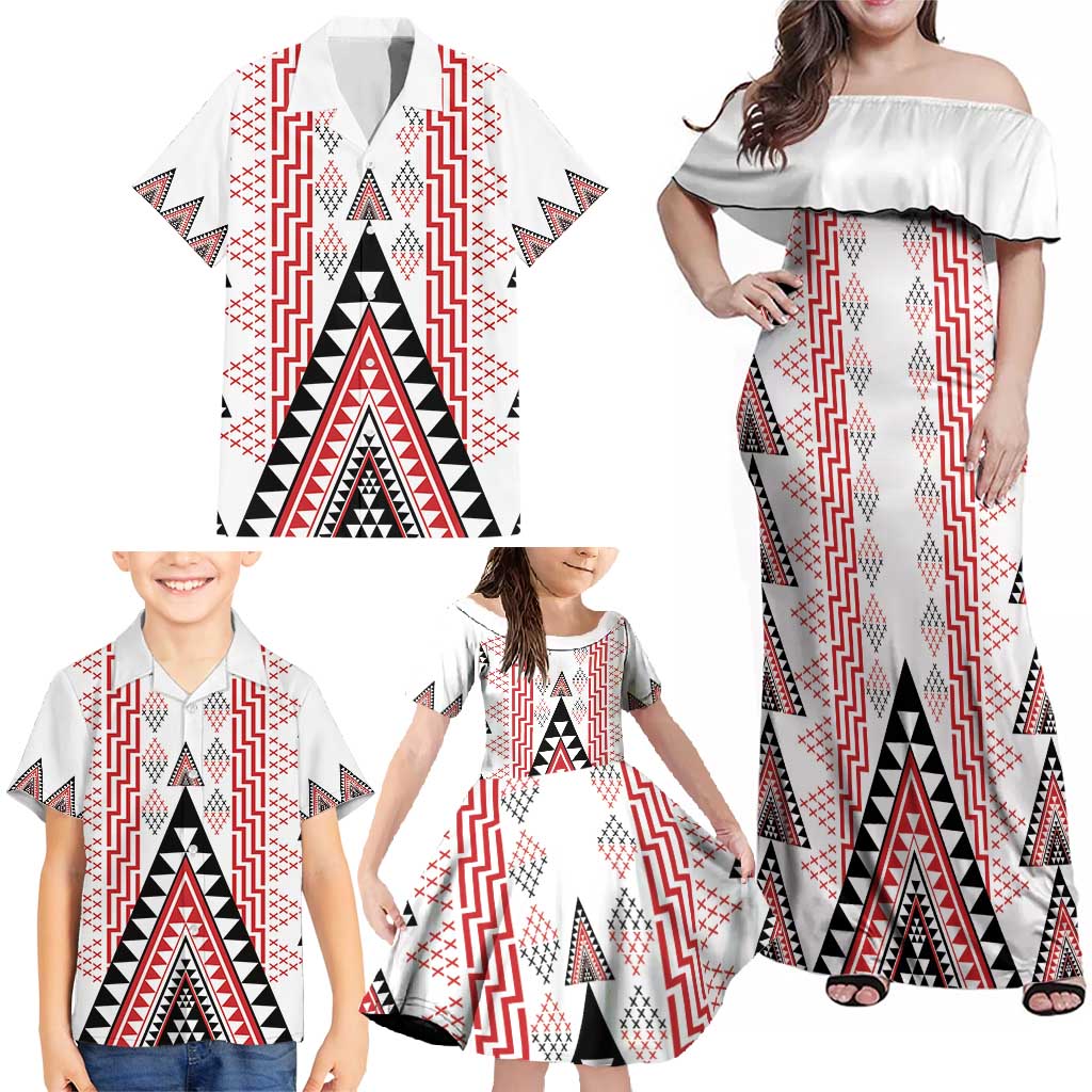 Aotearoa Taniko Family Matching Off Shoulder Maxi Dress and Hawaiian Shirt Niho Taniwha Purapura Whetu Mix Poutama LT14 - Polynesian Pride