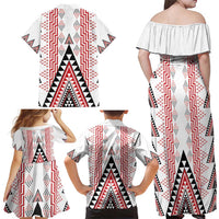 Aotearoa Taniko Family Matching Off Shoulder Maxi Dress and Hawaiian Shirt Niho Taniwha Purapura Whetu Mix Poutama LT14 - Polynesian Pride