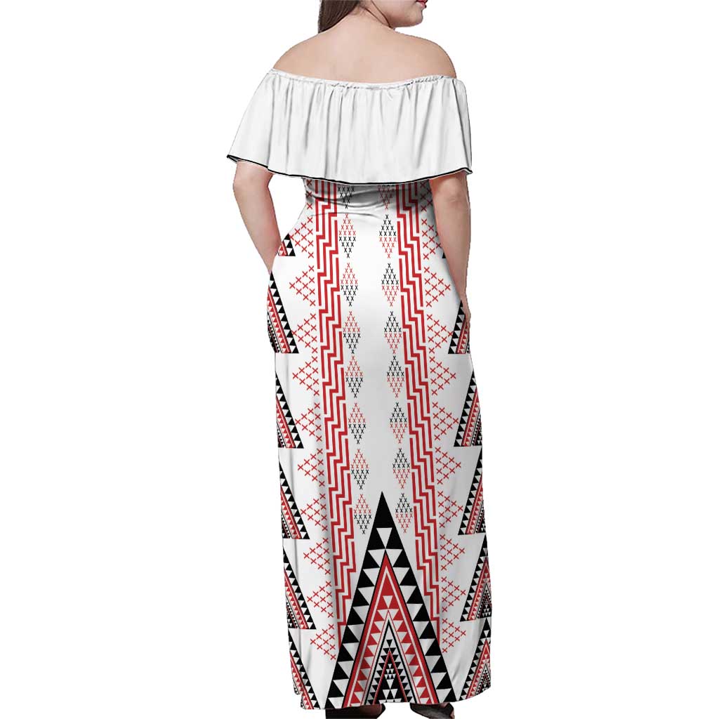 Aotearoa Taniko Family Matching Off Shoulder Maxi Dress and Hawaiian Shirt Niho Taniwha Purapura Whetu Mix Poutama LT14 - Polynesian Pride