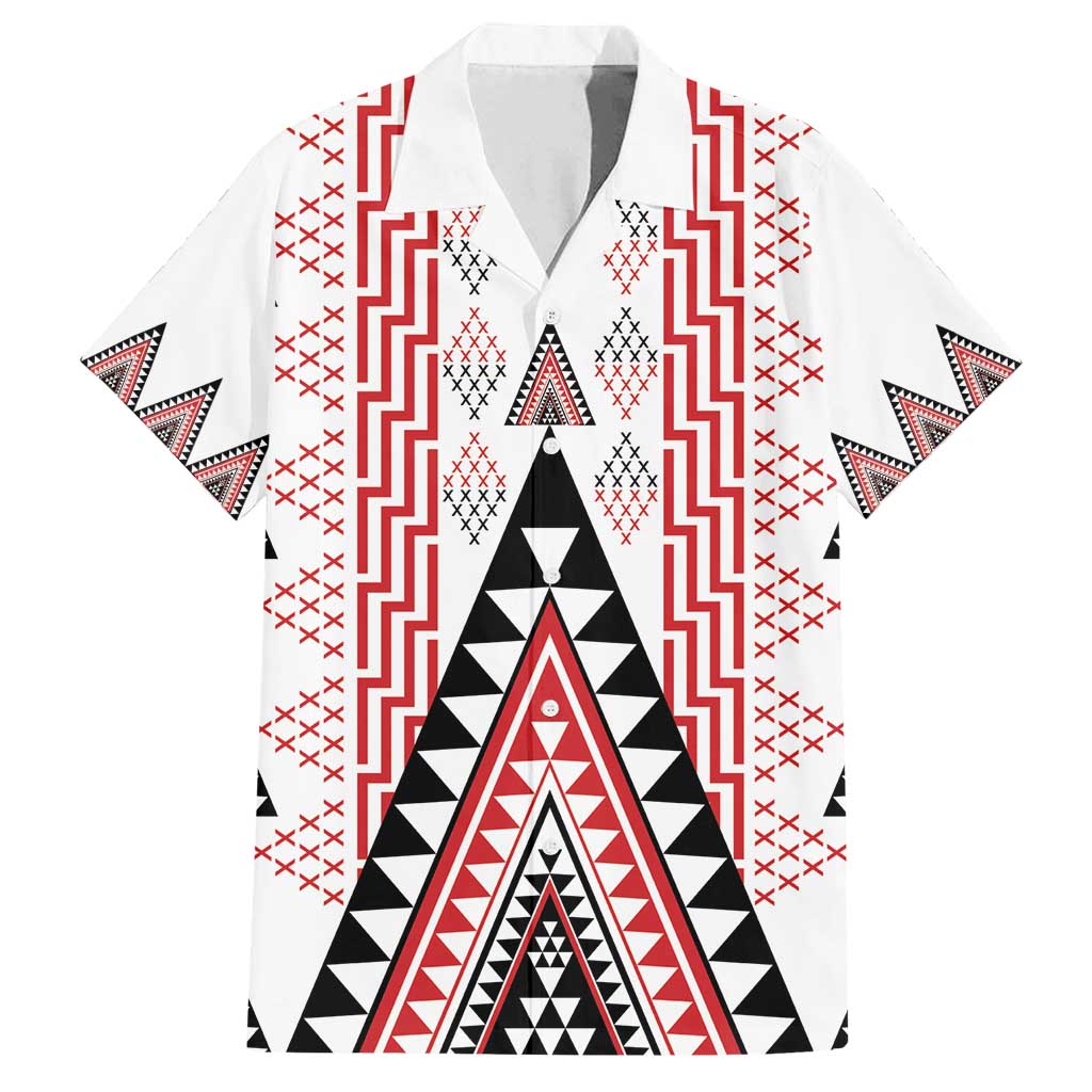 Aotearoa Taniko Family Matching Summer Maxi Dress and Hawaiian Shirt Niho Taniwha Purapura Whetu Mix Poutama LT14 Dad's Shirt - Short Sleeve White - Polynesian Pride