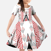 Aotearoa Taniko Family Matching Tank Maxi Dress and Hawaiian Shirt Niho Taniwha Purapura Whetu Mix Poutama LT14 Daughter's Dress White - Polynesian Pride