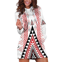 Aotearoa Taniko Hoodie Dress Niho Taniwha Purapura Whetu Mix Poutama LT14 White - Polynesian Pride