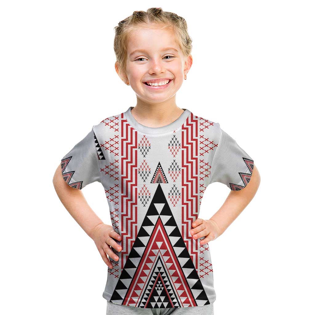 Aotearoa Taniko Kid T Shirt Niho Taniwha Purapura Whetu Mix Poutama