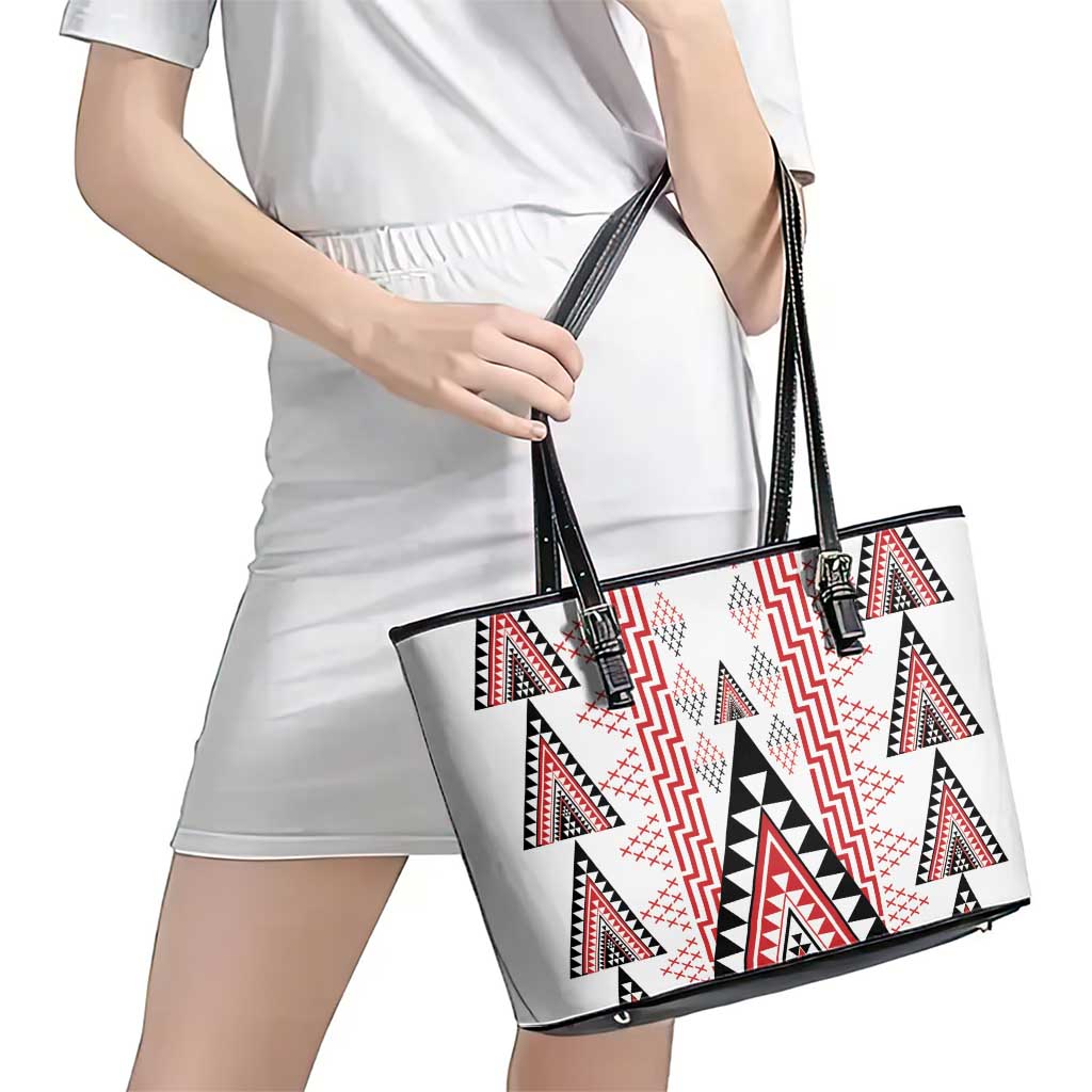 Aotearoa Taniko Leather Tote Bag Niho Taniwha Purapura Whetu Mix Poutama