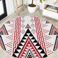 Aotearoa Taniko Round Carpet Niho Taniwha Purapura Whetu Mix Poutama LT14 White - Polynesian Pride