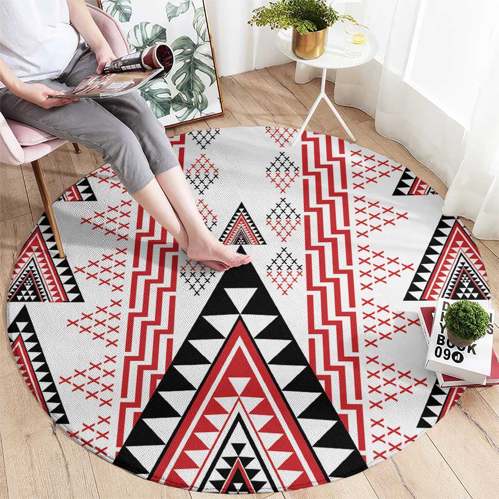 Aotearoa Taniko Round Carpet Niho Taniwha Purapura Whetu Mix Poutama LT14 - Polynesian Pride