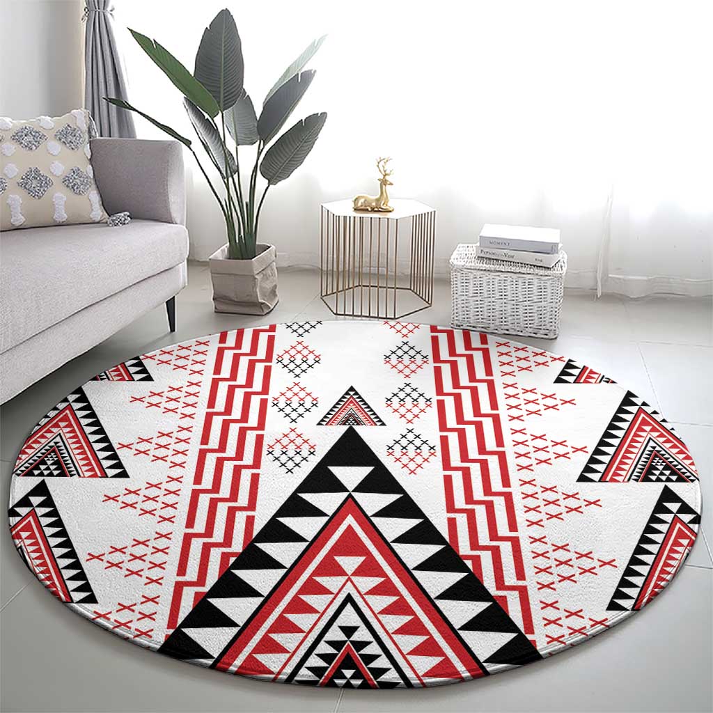 Aotearoa Taniko Round Carpet Niho Taniwha Purapura Whetu Mix Poutama LT14 - Polynesian Pride