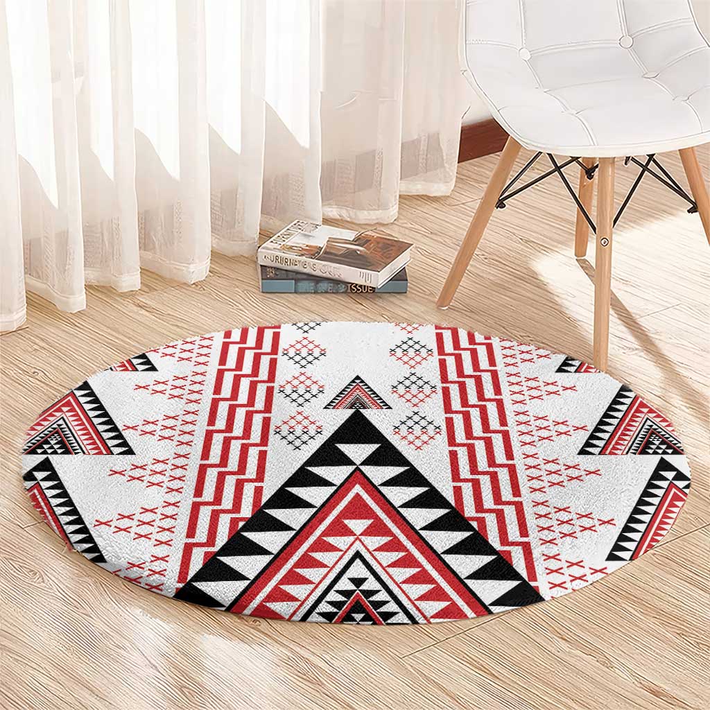 Aotearoa Taniko Round Carpet Niho Taniwha Purapura Whetu Mix Poutama LT14 - Polynesian Pride