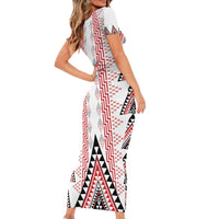 Aotearoa Taniko Short Sleeve Bodycon Dress Niho Taniwha Purapura Whetu Mix Poutama LT14 - Polynesian Pride