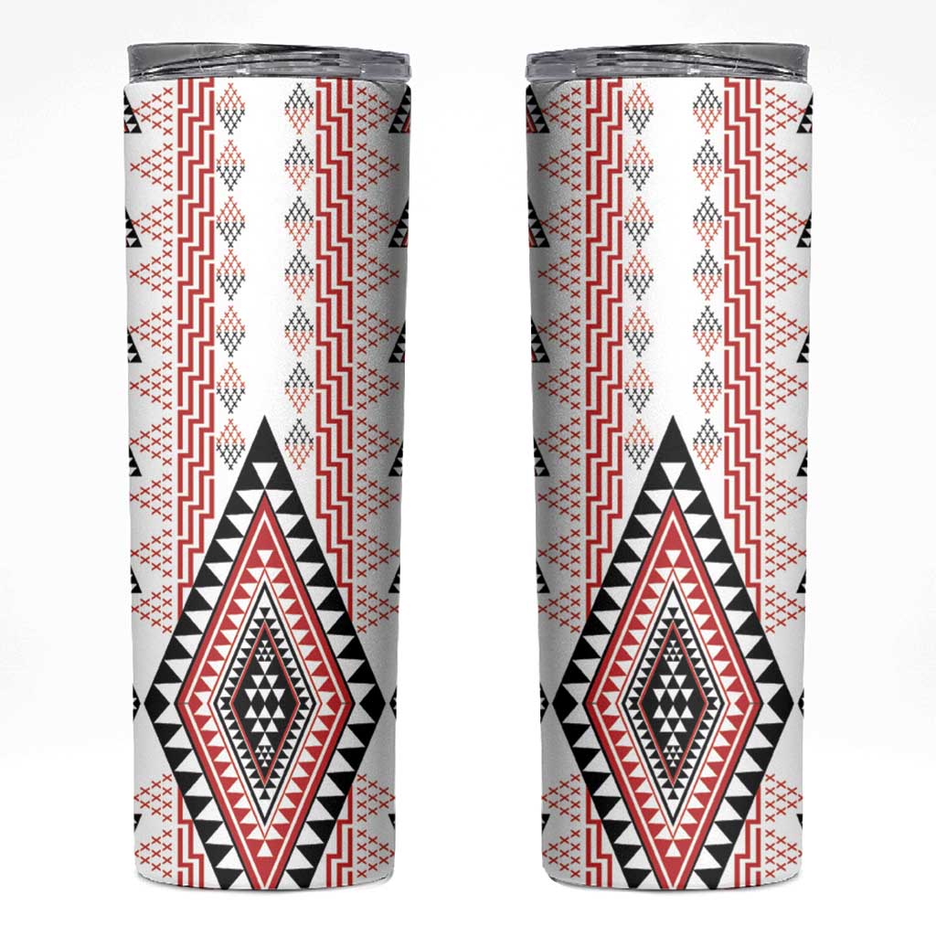 Aotearoa Taniko Skinny Tumbler Niho Taniwha Purapura Whetu Mix Poutama LT14 White - Polynesian Pride
