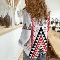 Aotearoa Taniko Women Casual Shirt Niho Taniwha Purapura Whetu Mix Poutama LT14 - Polynesian Pride