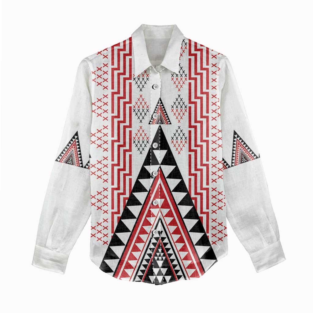 Aotearoa Taniko Women Casual Shirt Niho Taniwha Purapura Whetu Mix Poutama LT14 - Polynesian Pride