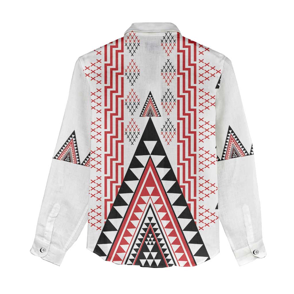 Aotearoa Taniko Women Casual Shirt Niho Taniwha Purapura Whetu Mix Poutama LT14 - Polynesian Pride