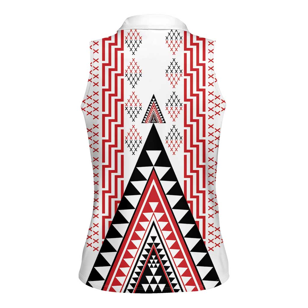 Aotearoa Taniko Women Sleeveless Polo Shirt Niho Taniwha Purapura Whetu Mix Poutama LT14 - Polynesian Pride