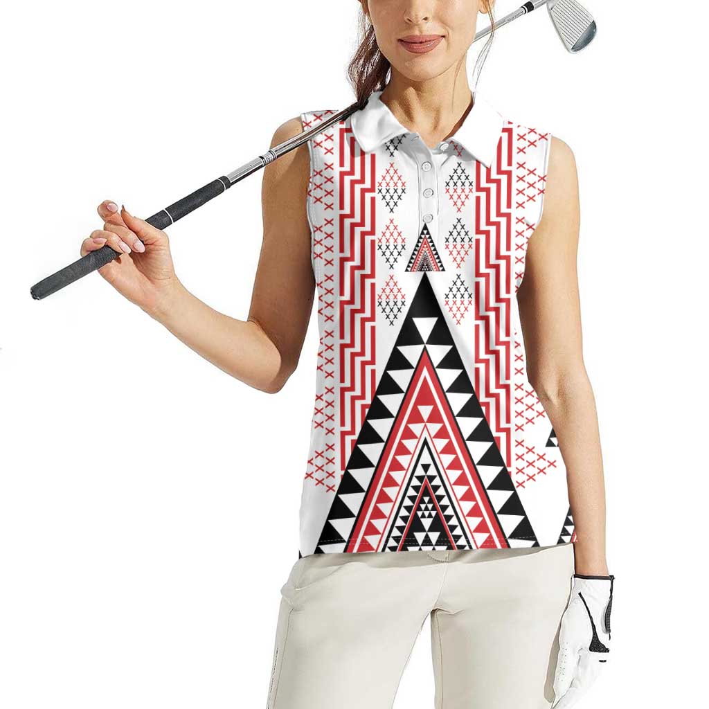 Aotearoa Taniko Women Sleeveless Polo Shirt Niho Taniwha Purapura Whetu Mix Poutama LT14 - Polynesian Pride
