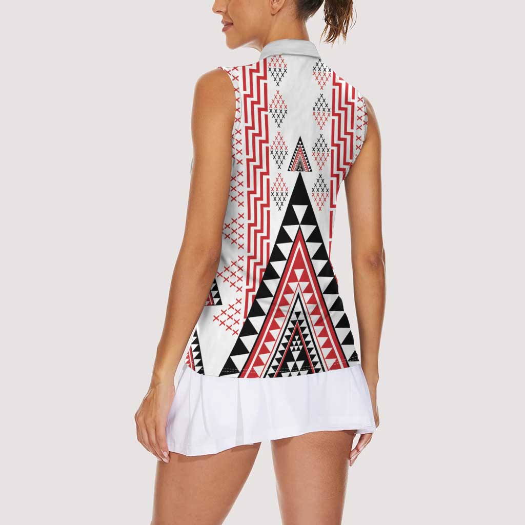 Aotearoa Taniko Women Sleeveless Polo Shirt Niho Taniwha Purapura Whetu Mix Poutama LT14 - Polynesian Pride