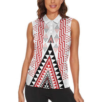 Aotearoa Taniko Women Sleeveless Polo Shirt Niho Taniwha Purapura Whetu Mix Poutama LT14 - Polynesian Pride