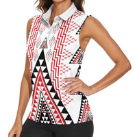 Aotearoa Taniko Women Sleeveless Polo Shirt Niho Taniwha Purapura Whetu Mix Poutama LT14 - Polynesian Pride