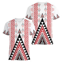 Aotearoa Taniko Women V-Neck T-Shirt Niho Taniwha Purapura Whetu Mix Poutama LT14 - Polynesian Pride