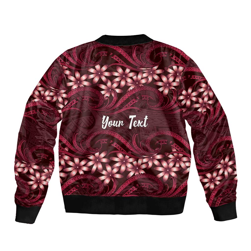 Personalised Cook Islands Mangaia Bomber Jacket Tiare Maori Polynesian Waves Tattoo