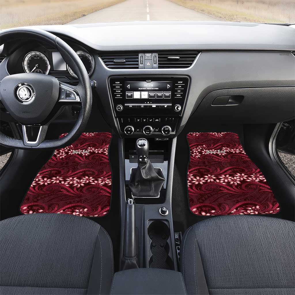 Personalised Cook Islands Mangaia Car Mats Tiare Maori Polynesian Waves Tattoo LT14 Set 2pcs - Front Burgundy - Polynesian Pride