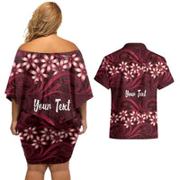 Personalised Cook Islands Mangaia Couples Matching Off Shoulder Short Dress and Hawaiian Shirt Tiare Maori Polynesian Waves Tattoo LT14 - Polynesian Pride