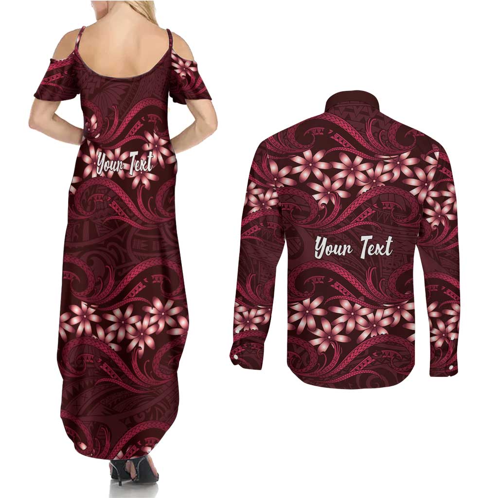 Personalised Cook Islands Mangaia Couples Matching Summer Maxi Dress and Long Sleeve Button Shirt Tiare Maori Polynesian Waves Tattoo LT14 - Polynesian Pride