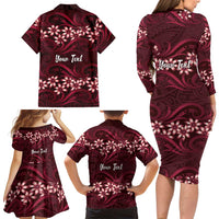Personalised Cook Islands Mangaia Family Matching Long Sleeve Bodycon Dress and Hawaiian Shirt Tiare Maori Polynesian Waves Tattoo LT14 - Polynesian Pride