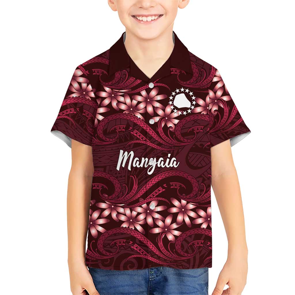 Personalised Cook Islands Mangaia Family Matching Long Sleeve Bodycon Dress and Hawaiian Shirt Tiare Maori Polynesian Waves Tattoo LT14 Son's Shirt Burgundy - Polynesian Pride