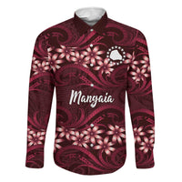 Personalised Cook Islands Mangaia Family Matching Mermaid Dress and Hawaiian Shirt Tiare Maori Polynesian Waves Tattoo LT14 Dad's Shirt - Long Sleeve Burgundy - Polynesian Pride