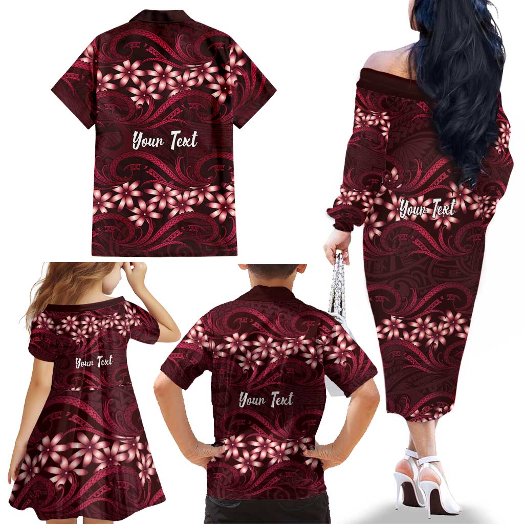 Personalised Cook Islands Mangaia Family Matching Off The Shoulder Long Sleeve Dress and Hawaiian Shirt Tiare Maori Polynesian Waves Tattoo LT14 - Polynesian Pride