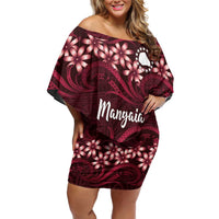 Personalised Cook Islands Mangaia Family Matching Off Shoulder Short Dress and Hawaiian Shirt Tiare Maori Polynesian Waves Tattoo LT14 Mom's Dress Burgundy - Polynesian Pride