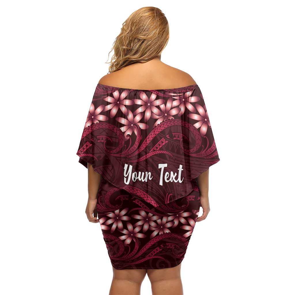 Personalised Cook Islands Mangaia Family Matching Off Shoulder Short Dress and Hawaiian Shirt Tiare Maori Polynesian Waves Tattoo LT14 - Polynesian Pride