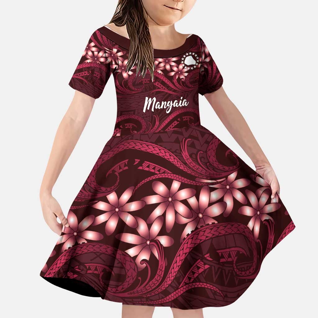 Personalised Cook Islands Mangaia Family Matching Tank Maxi Dress and Hawaiian Shirt Tiare Maori Polynesian Waves Tattoo LT14 Daughter's Dress Burgundy - Polynesian Pride