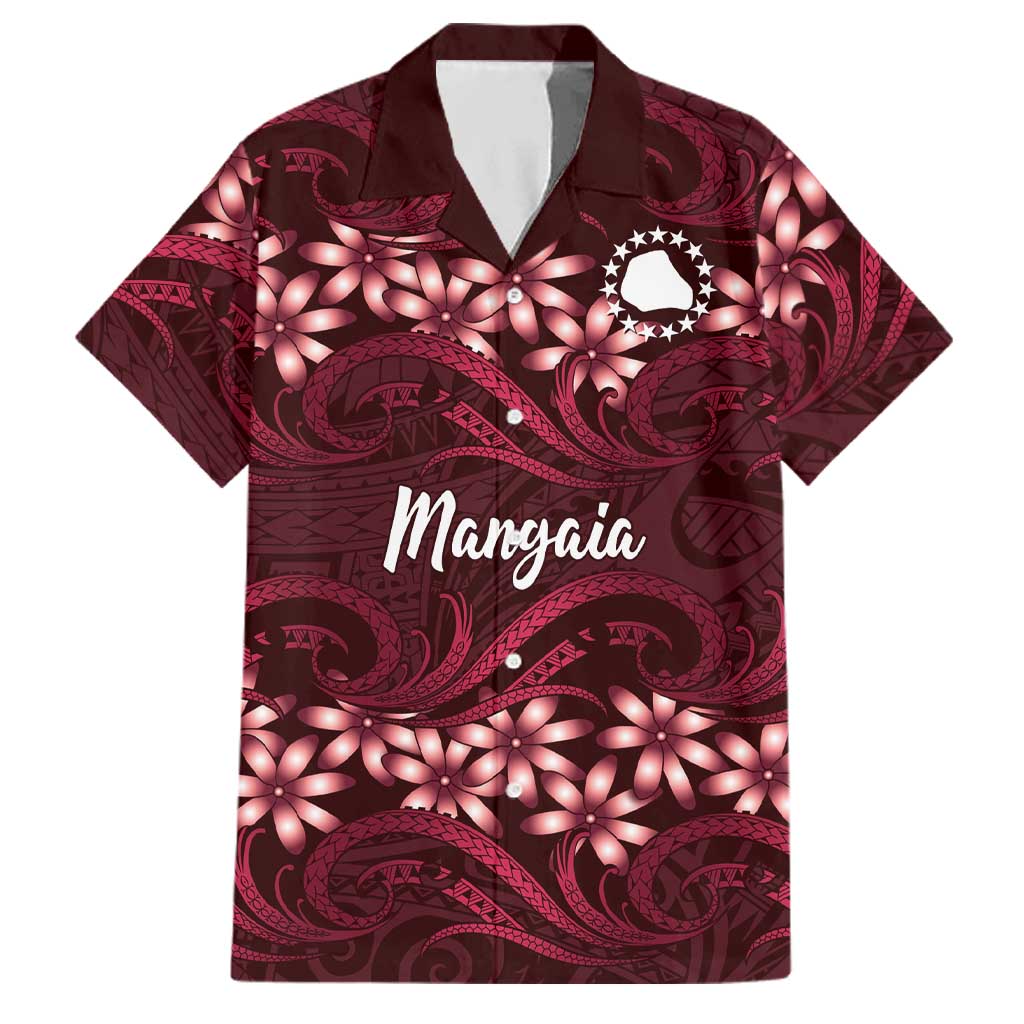 Personalised Cook Islands Mangaia Family Matching Tank Maxi Dress and Hawaiian Shirt Tiare Maori Polynesian Waves Tattoo LT14 Dad's Shirt - Short Sleeve Burgundy - Polynesian Pride