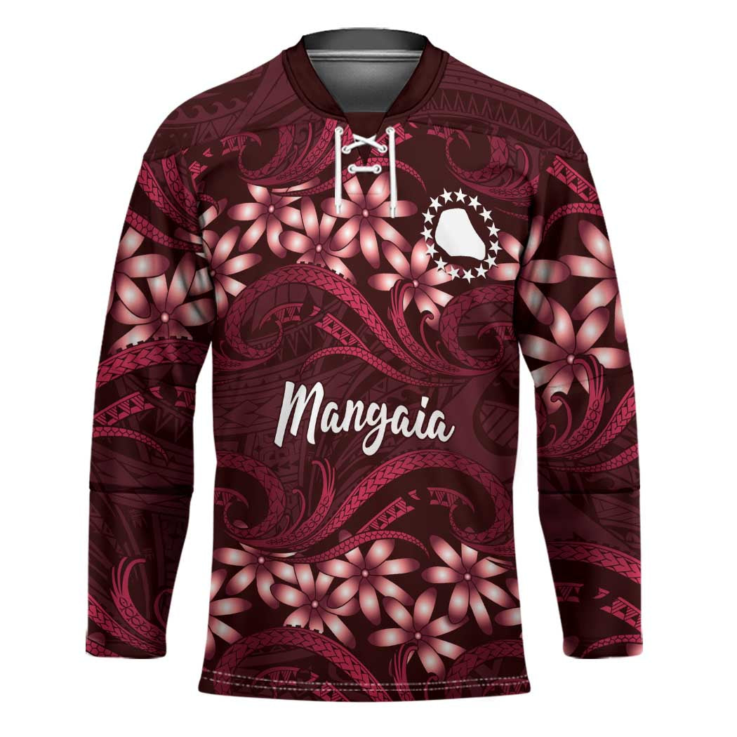 Personalised Cook Islands Mangaia Hockey Jersey Tiare Maori Polynesian Waves Tattoo LT14 Unisex Burgundy - Polynesian Pride