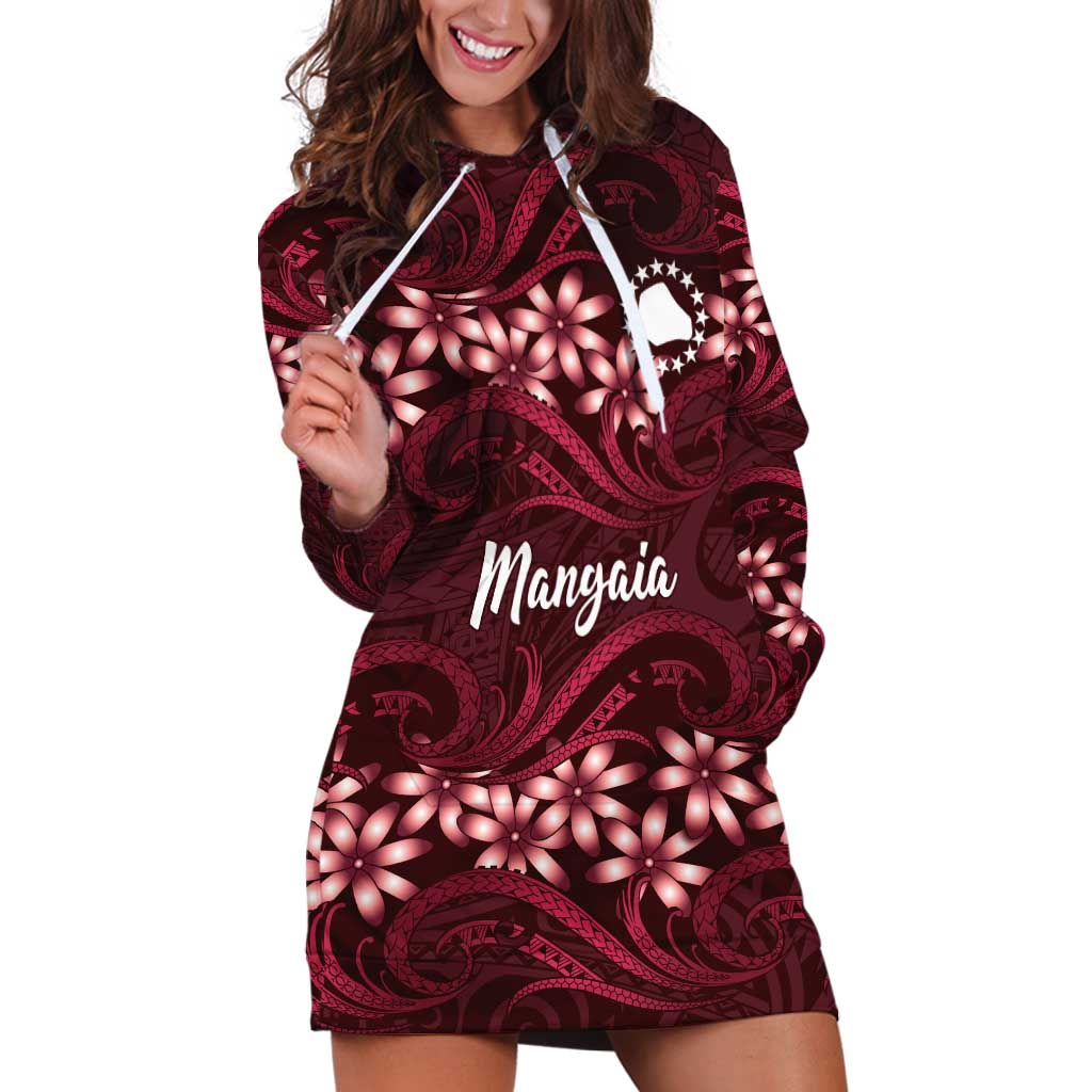 Personalised Cook Islands Mangaia Hoodie Dress Tiare Maori Polynesian Waves Tattoo LT14 Burgundy - Polynesian Pride