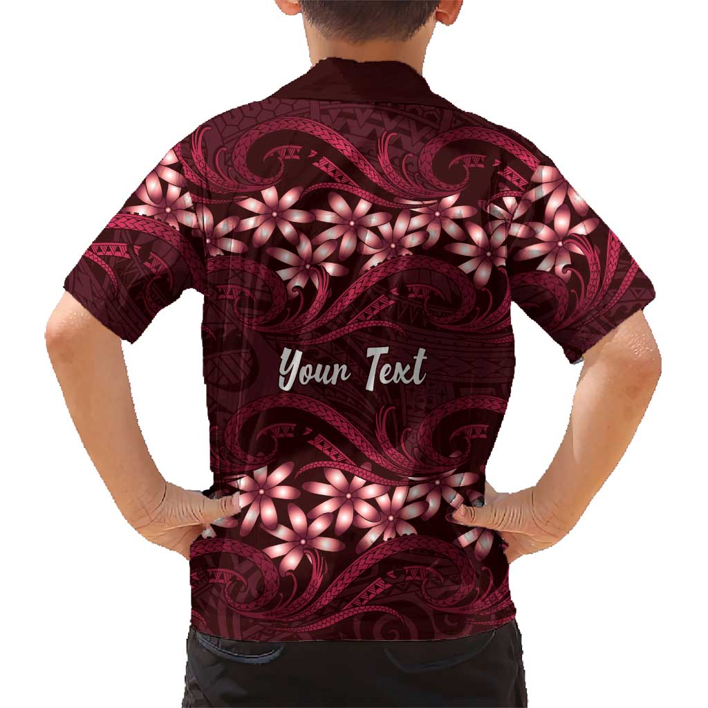 Personalised Cook Islands Mangaia Kid Hawaiian Shirt Tiare Maori Polynesian Waves Tattoo