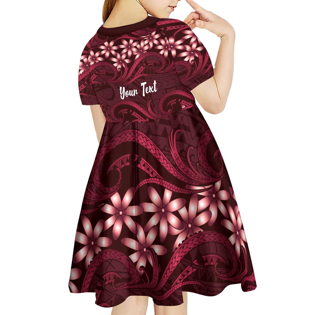 Personalised Cook Islands Mangaia Kid Short Sleeve Dress Tiare Maori Polynesian Waves Tattoo LT14 - Polynesian Pride