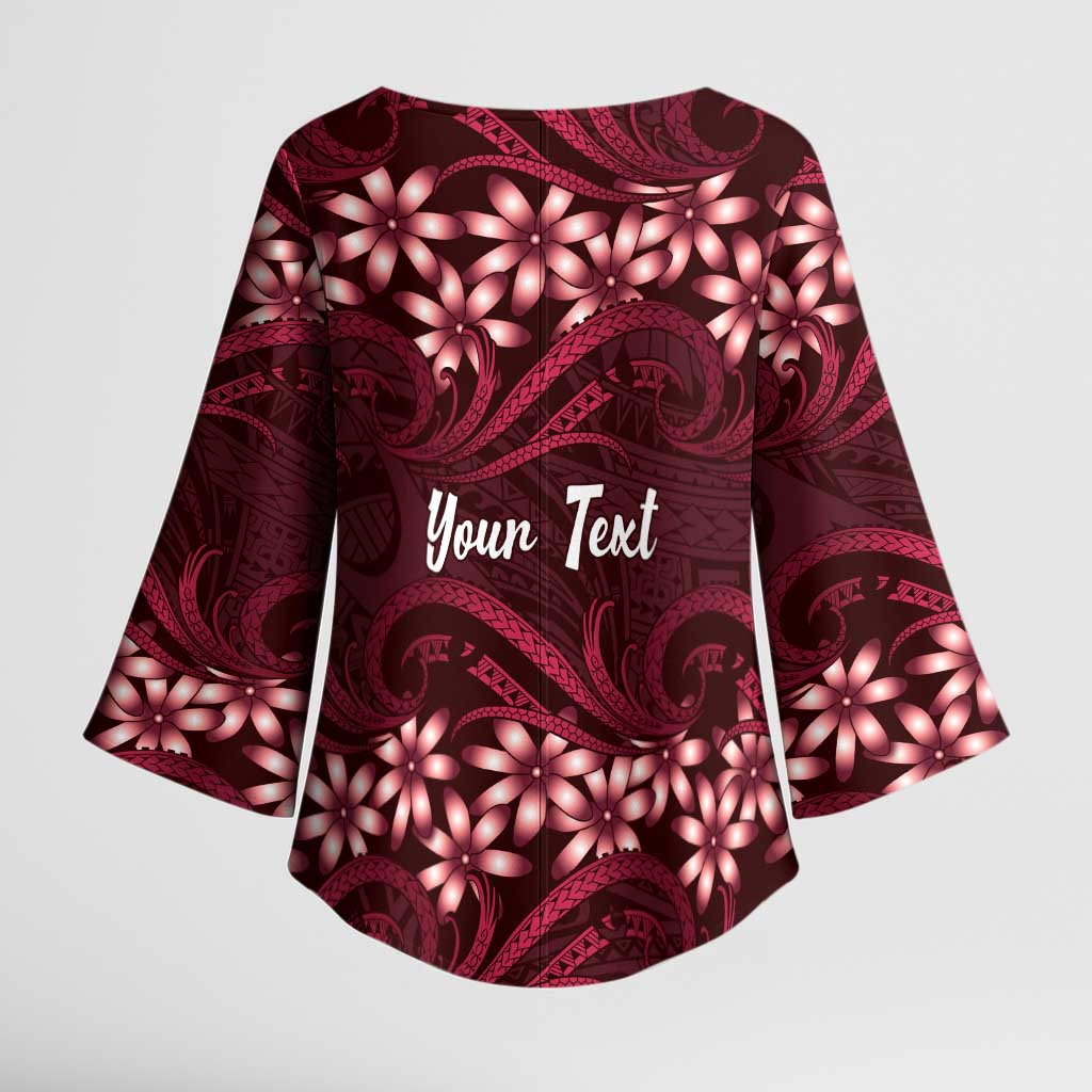 Personalised Cook Islands Mangaia Kimono Sleeve Blouse Tiare Maori Polynesian Waves Tattoo