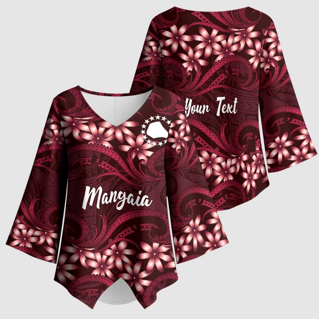 Personalised Cook Islands Mangaia Kimono Sleeve Blouse Tiare Maori Polynesian Waves Tattoo