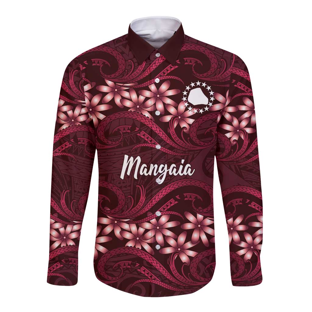 Personalised Cook Islands Mangaia Long Sleeve Button Shirt Tiare Maori Polynesian Waves Tattoo
