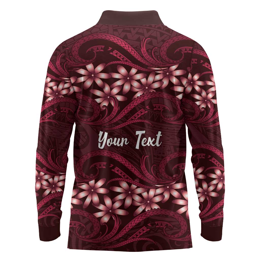 Personalised Cook Islands Mangaia Long Sleeve Polo Shirt Tiare Maori Polynesian Waves Tattoo LT14 - Polynesian Pride